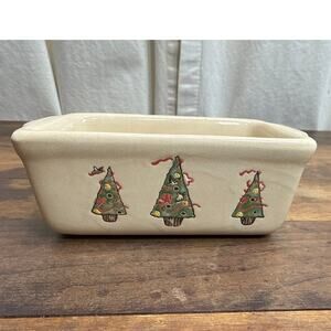 Nantucket Vintage Mini Ceramic Loaf Bread Pan Holiday Christmas Tree Design 6"